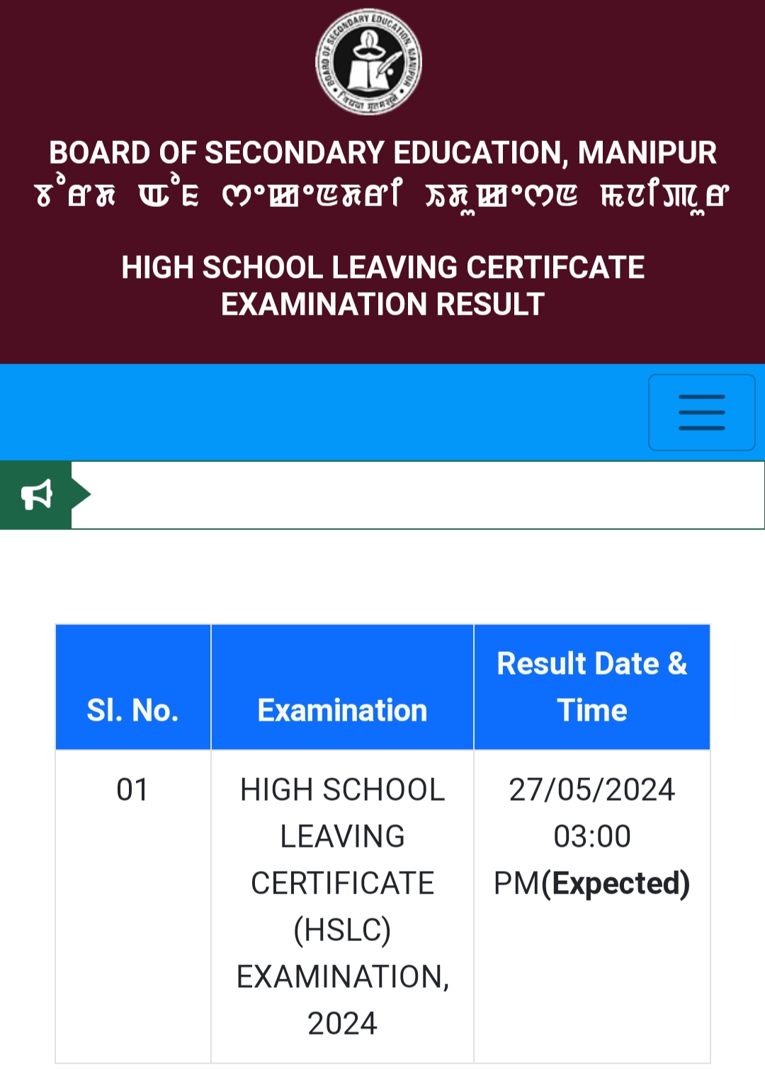 Manipur Board HSLC Class 10th Exam Results 2024